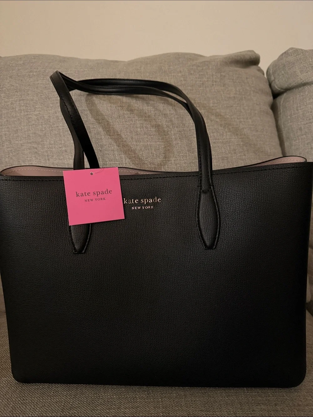 kate spade Black Tote with Light Pink Polka Dot Pouch